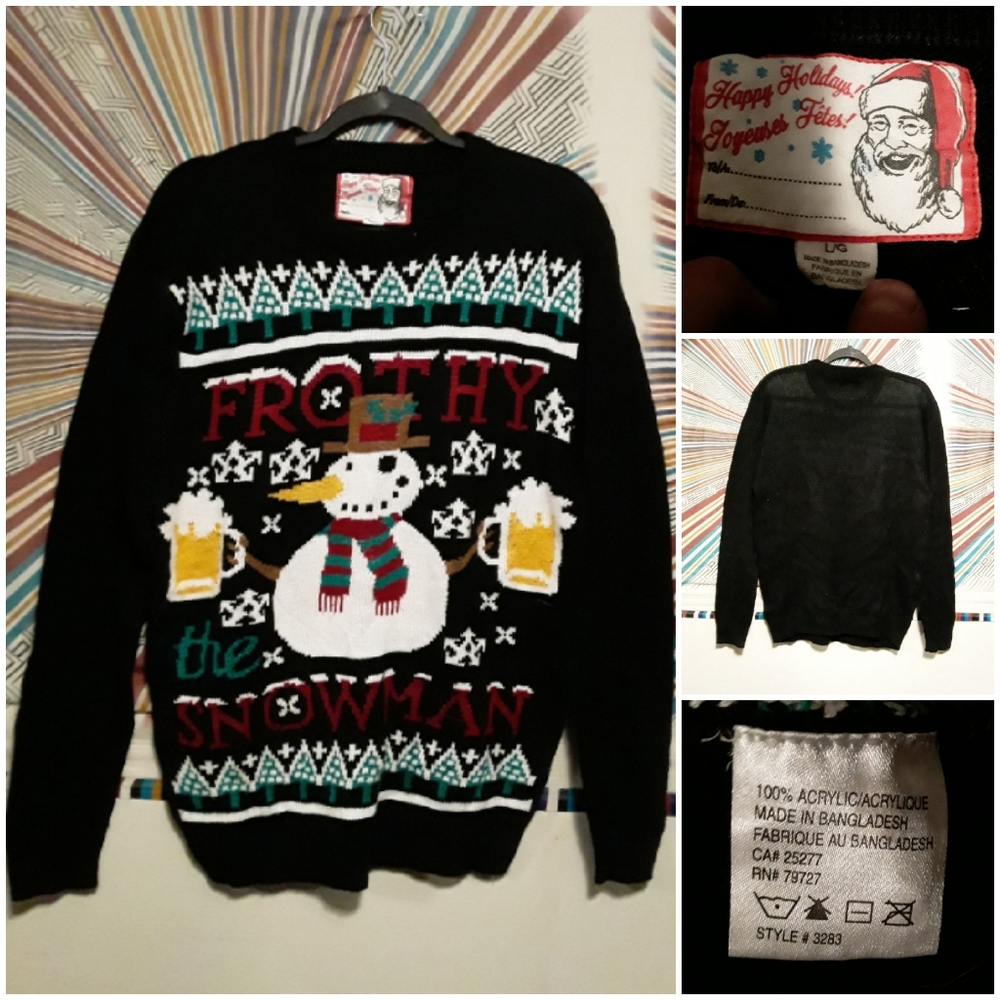 Happy Holidays Unisex Large "Frothy the Snowman" Crewneck Ugly Christmas Sweater